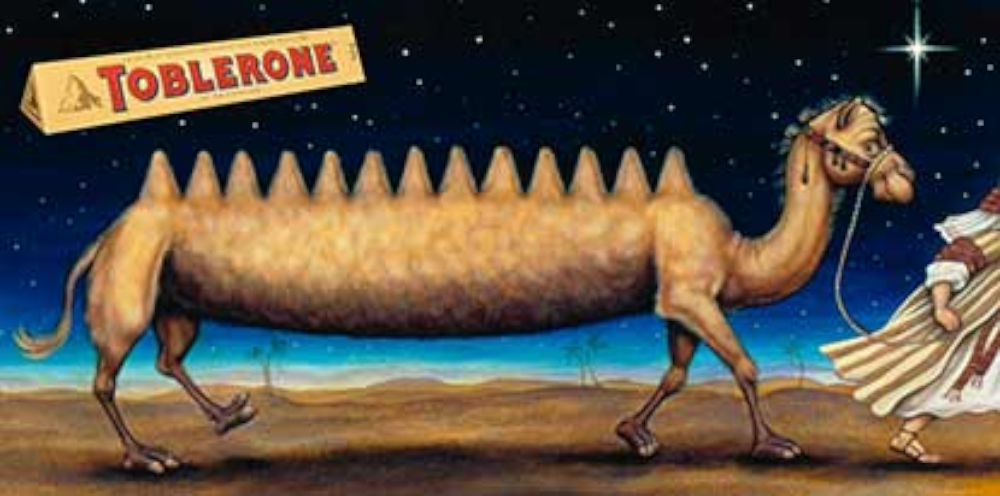 Advertising illustration for Swiss chocolate brand Toblerone.