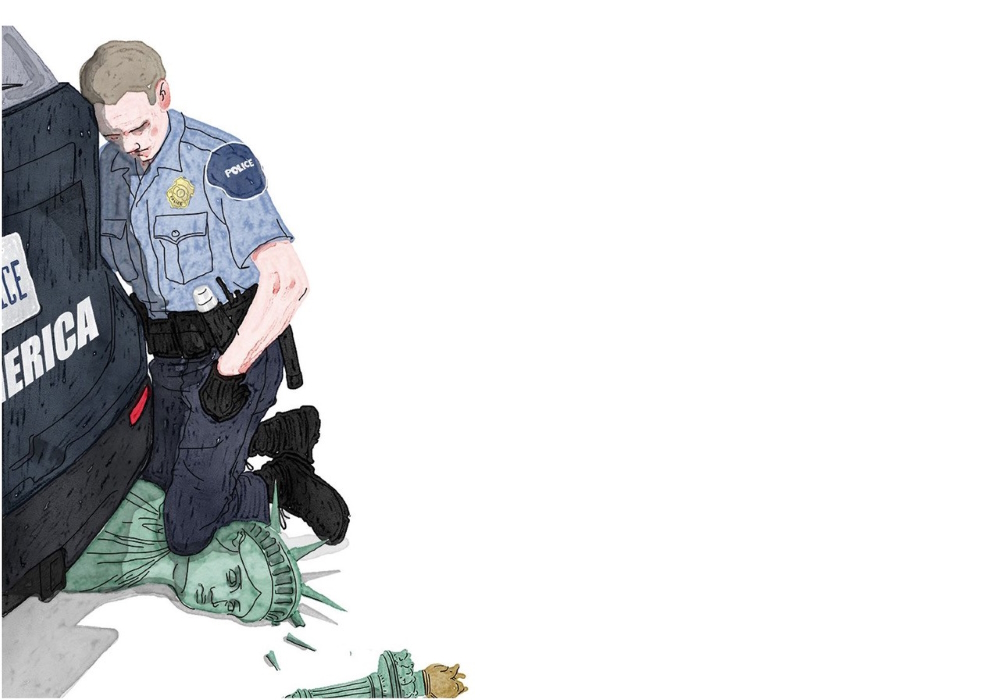 Reality provided the inspiration for this illustration: George Floyd, a 46-year-old black man, was killed by Derek Chauvin, a 44-year-old white US-police officer in Minneapolis on May 25, 2020.