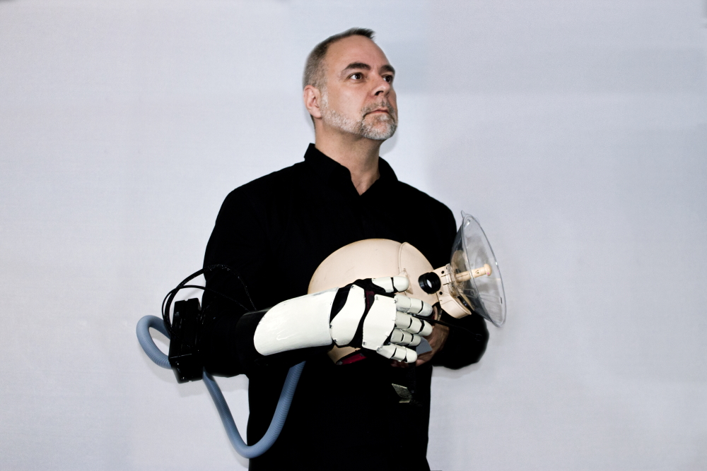 Hakan Lidbo with helmet that blocks human sense and replaces it with non human super sense.