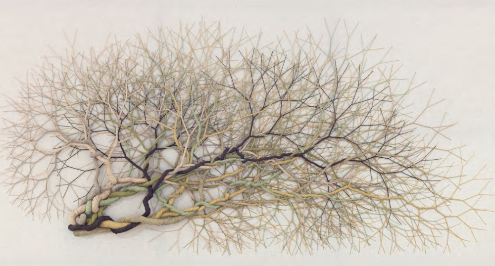 CICLOTRAMA 243 (superstrato), 2021: assorted threads on linen (170 cm x 340 cm).