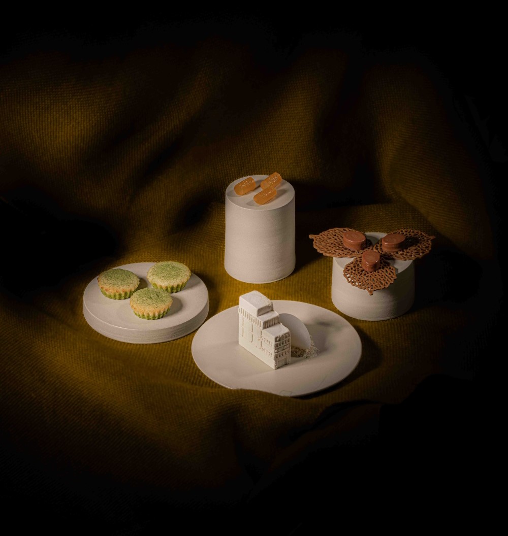 Potong’s all-coconut dessert, pandan & coconut fiancier, mango petit de fruit, and thai tea and chocolate.