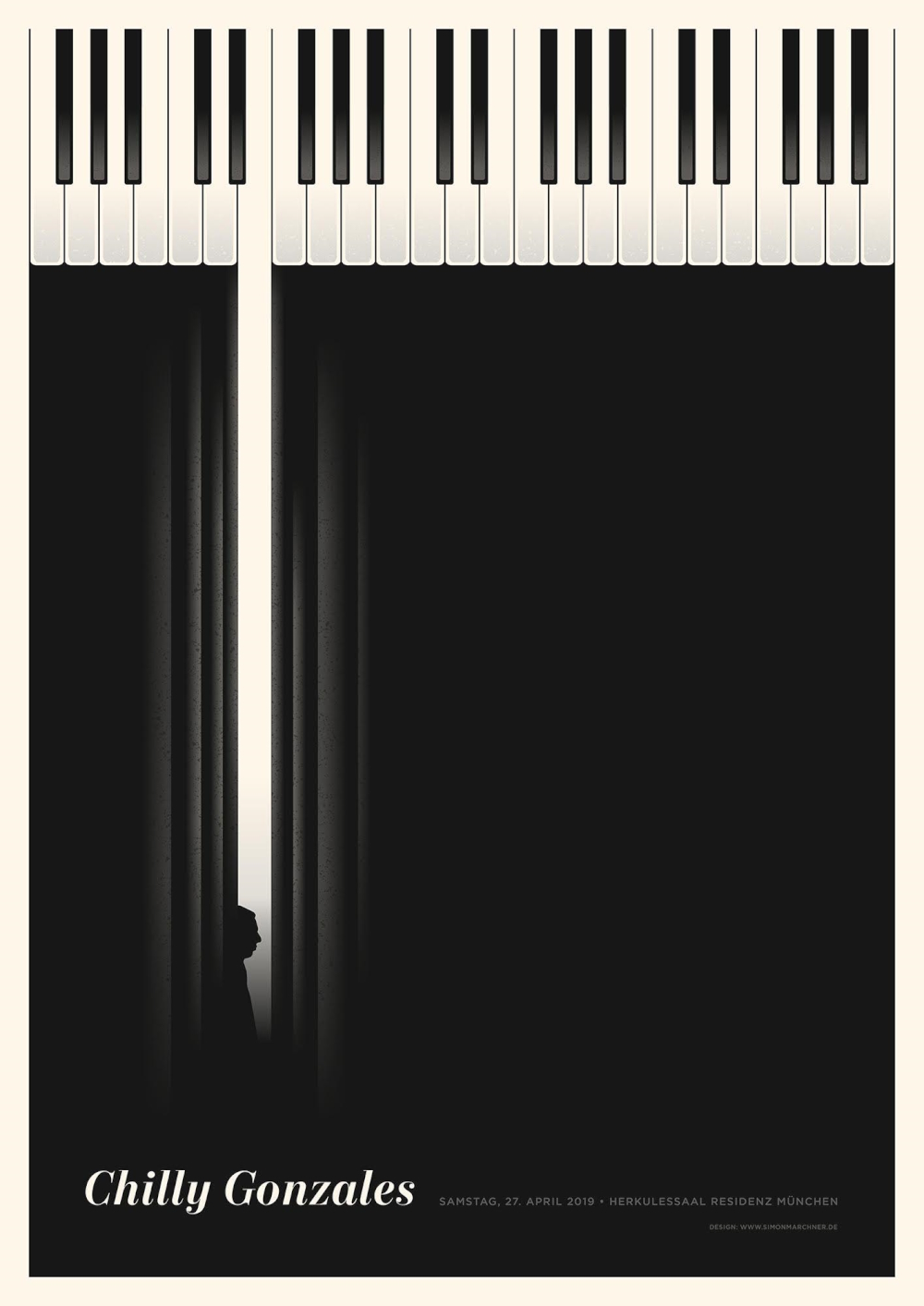 Chilly Gonzales @ Residenz München, 2019. 3 color screenprint 42 x 59,4cm. Printed on 250 g/m² Olin Smooth Creme. Limited Edition of 100 / signed & numbered.