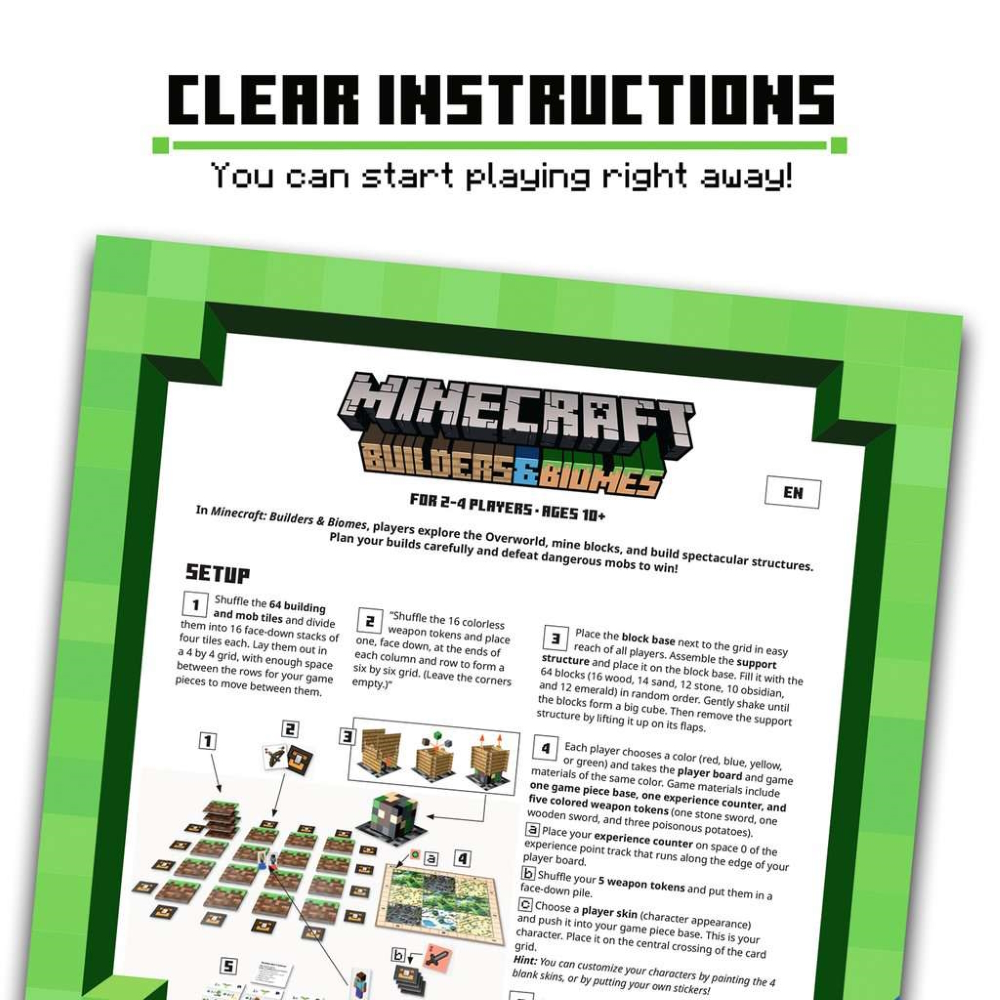 Instructions for Minecraft Builders & Biomes board game